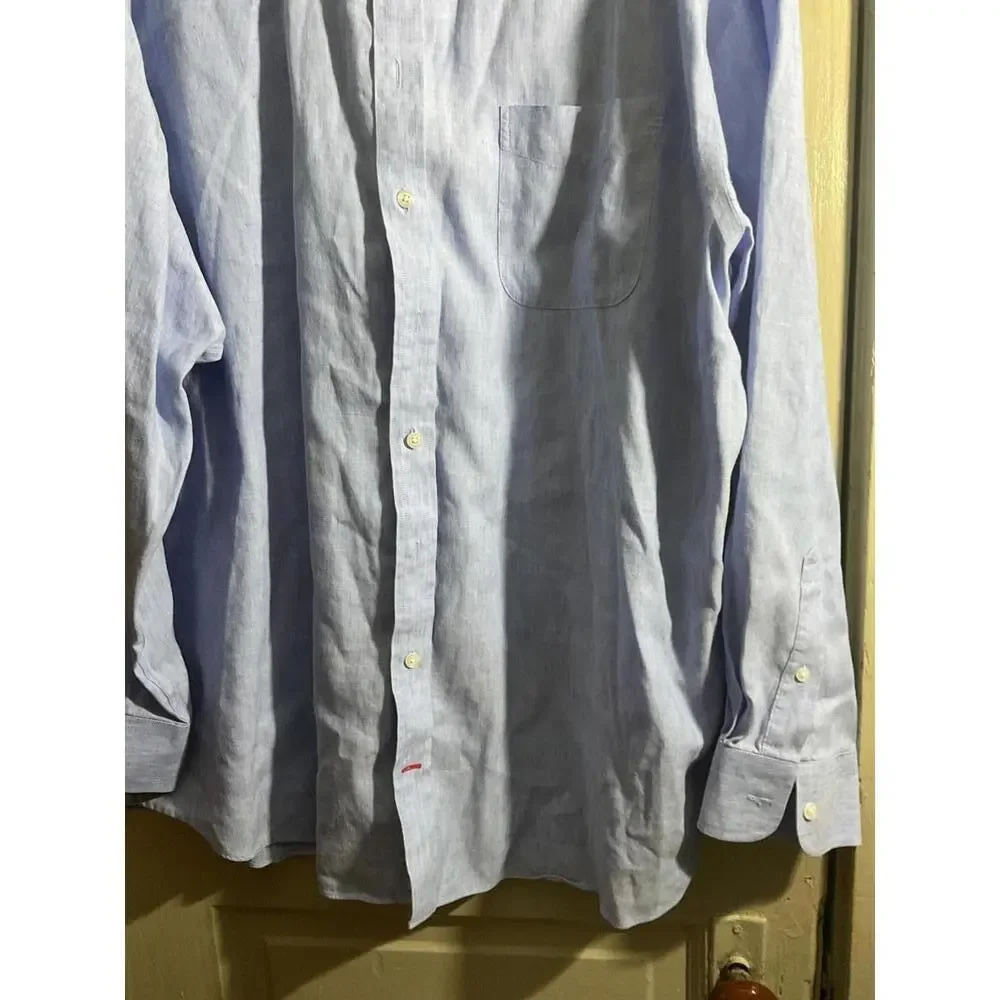 Cremieux Linen Blend Classic Light Blue Button-Up Shirt 18/35 - Picture 4 of 8